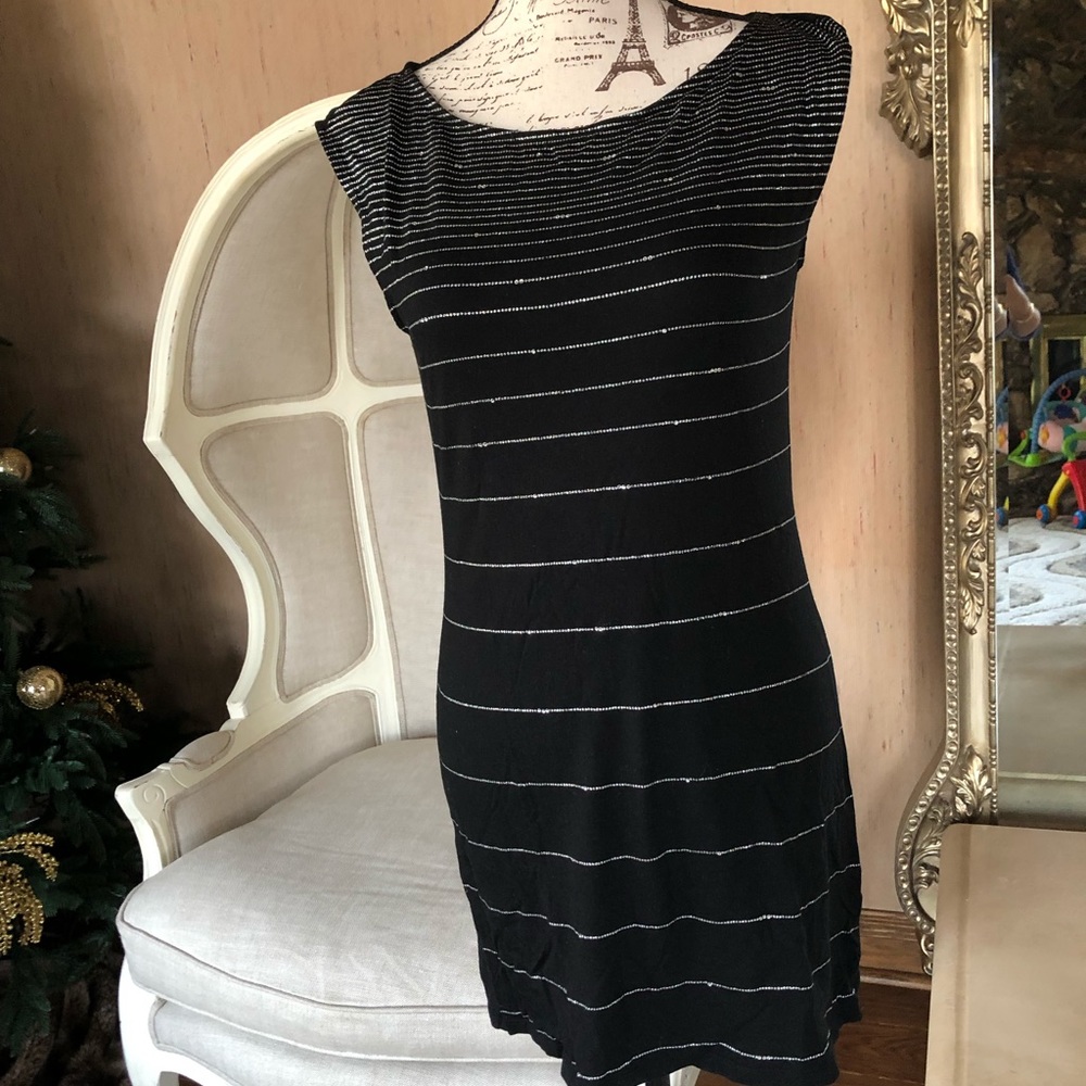 Express black mini dress tunic silver rhinestone - Picture 4 of 6